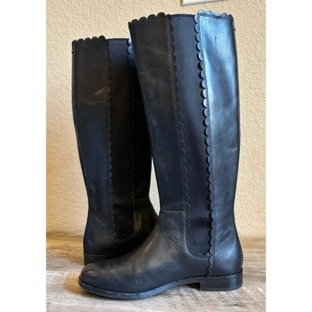 Kate Spade Rayna Black Tall Leather Boots Womens size 8.5